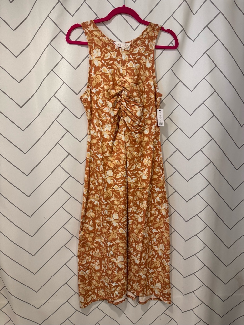Soft Joie Terracotta Floral Sleeveless Midi Dress with Front Knot NWT